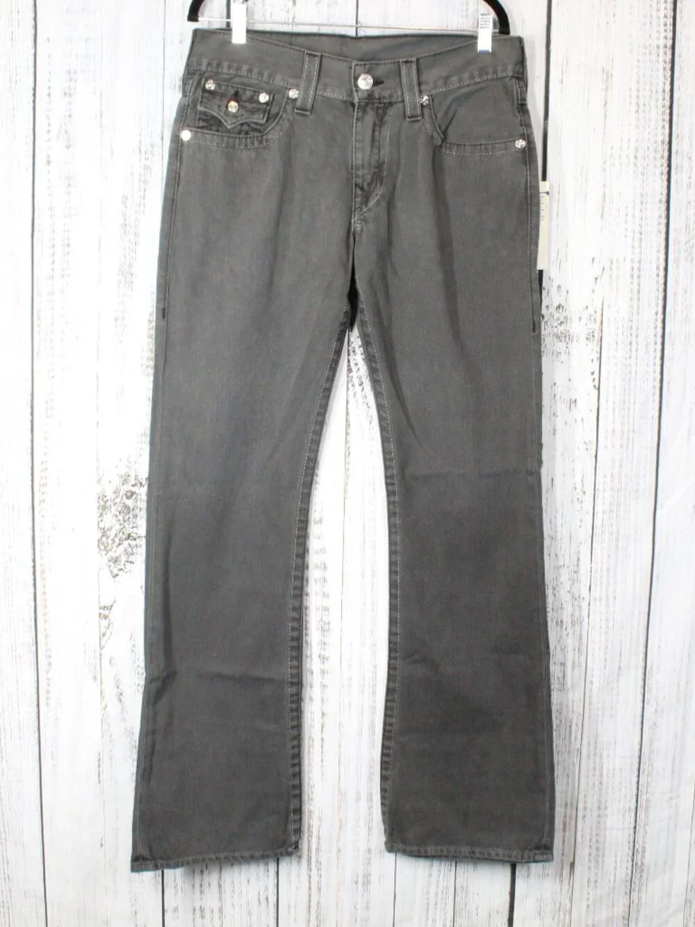 NWT True Religion Mens Bootcut Jeans PX Black Grey Flap Pocket Size 31